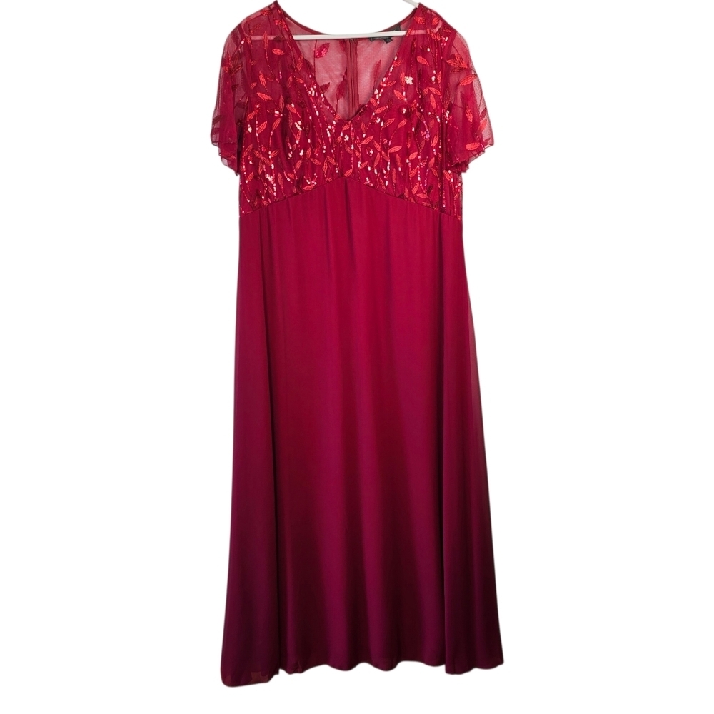 Ever Pretty Red/Burgundy Sequin Leaf Embellished V-Neck EveningGown Size 9X/US26